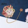Aesthetic Bookmark Retro Flower Clock with Chain Metal Decorative Book Mark