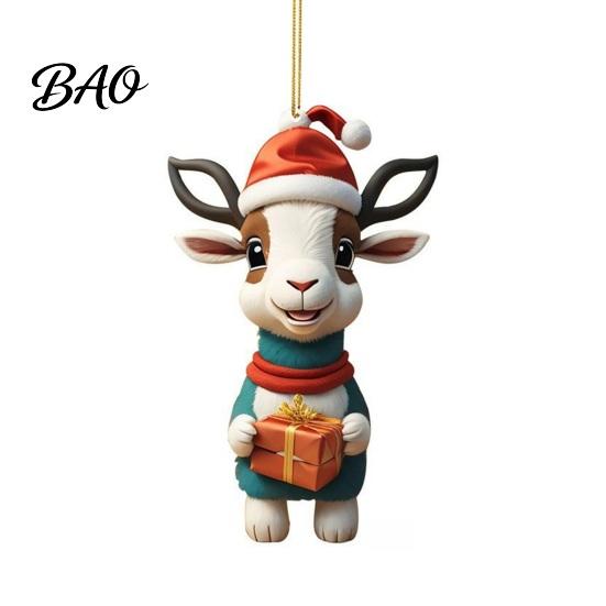 Chinese Zodiac Acrylic Charms 2D Goat Christmas Hanging Ornament, 3.15 Inch Farm Animal Xmas Tree Durable Decorative Boards Decoration for Car
