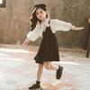 Spring And Autumn Style Fashionable Bowknot Suspender Dress Set For Older Girls And Little Girls
