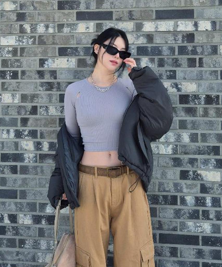 EASY NO EASY Ribbed Crop Long Sleeve - Grey