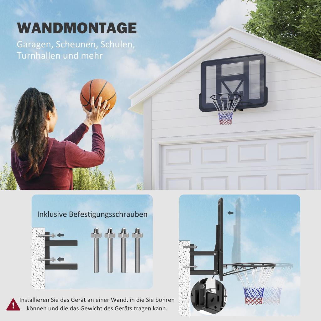 Wandmontierter Basketballkorb, Reißfestes Netz, Wetterfest, Langlebig, für den Innen- und Außenbereich, Schwarz