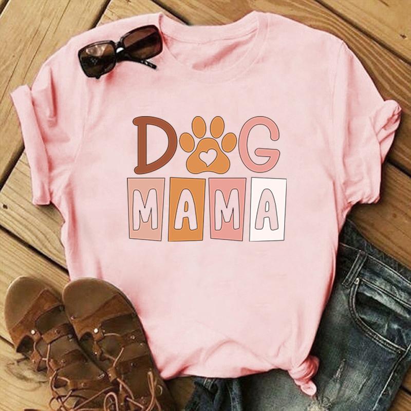 Tricou cu imprimeu Dog Mama Tricou pentru femei Tricou cu gât rotund