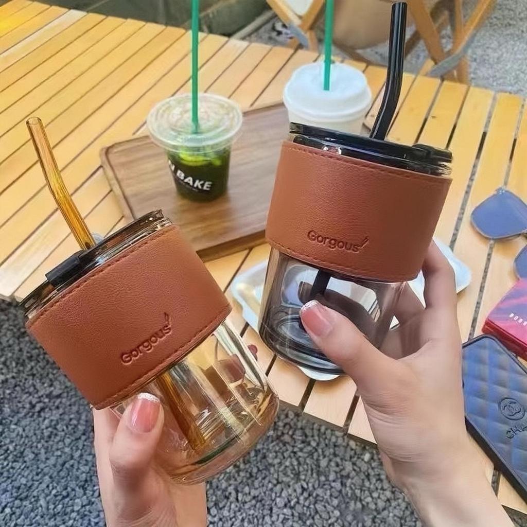 Creative Bamboo Glass Straw Cup - Summer Design, Portable Coffee Mug, Perfect Gift or Souvenir