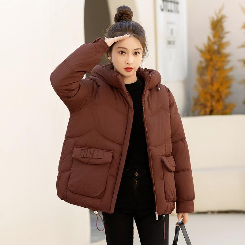 2025 winter new cotton jacket women's short hooded thickened cotton jacket warm and fashionable Korean loose bread jacket