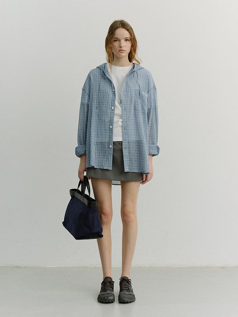 Deonseuteu Unisex Classic Hooded Shirt_Udsh6A107_Soft Blue Check