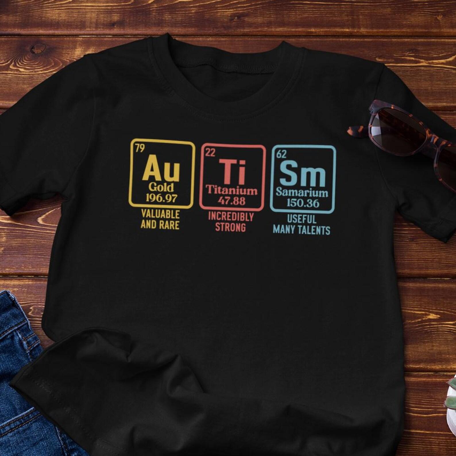 Autism Awareness T-Shirt - Periodic Table Elements Graphic | Neurodiversity Cotton Tee 3XL