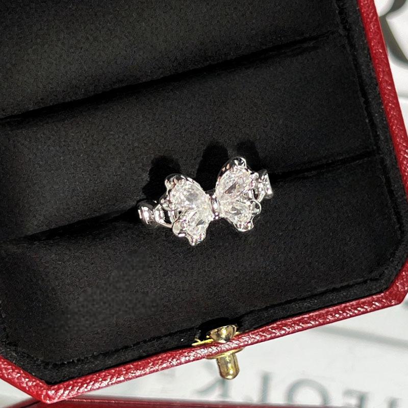 

2026 Shadow Sweet Cool Wind Girl Heart Pink Diamond Tassel Fashion Opening Ring Female Full Diamond Butterfly Light Luxury Index Finger Ring Resizable