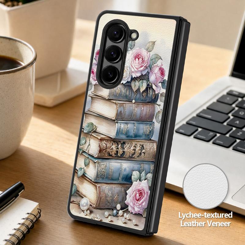Vintage Flower Print Case For Samsung Z Fold 8 Ultra 7 6 5 Luxury Leather Skin Hard Folding Phone Cover For Galaxy Z Fold8 Fold7 Fold6
