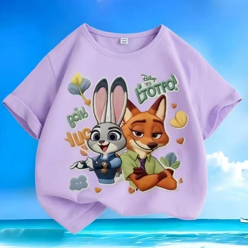New loose pure cotton t-shirt with Disney Zootopia print, versatile, casual, summer, short-sleeved, with round neck,for children 110