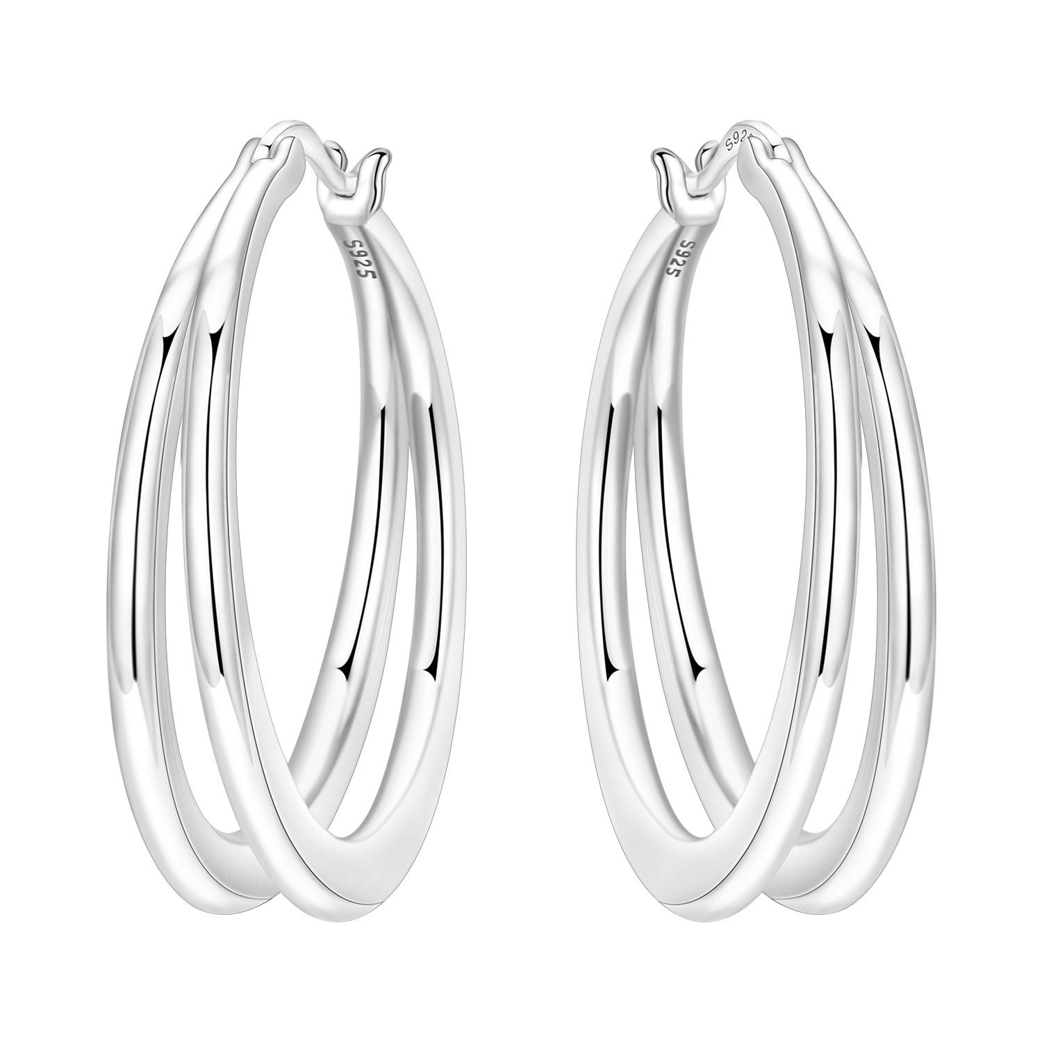 Orstarry 925 Silver Minimally Designed Double Loop Earrings Silver Hoop Earrings For Women Jewelry Original Party Gifts