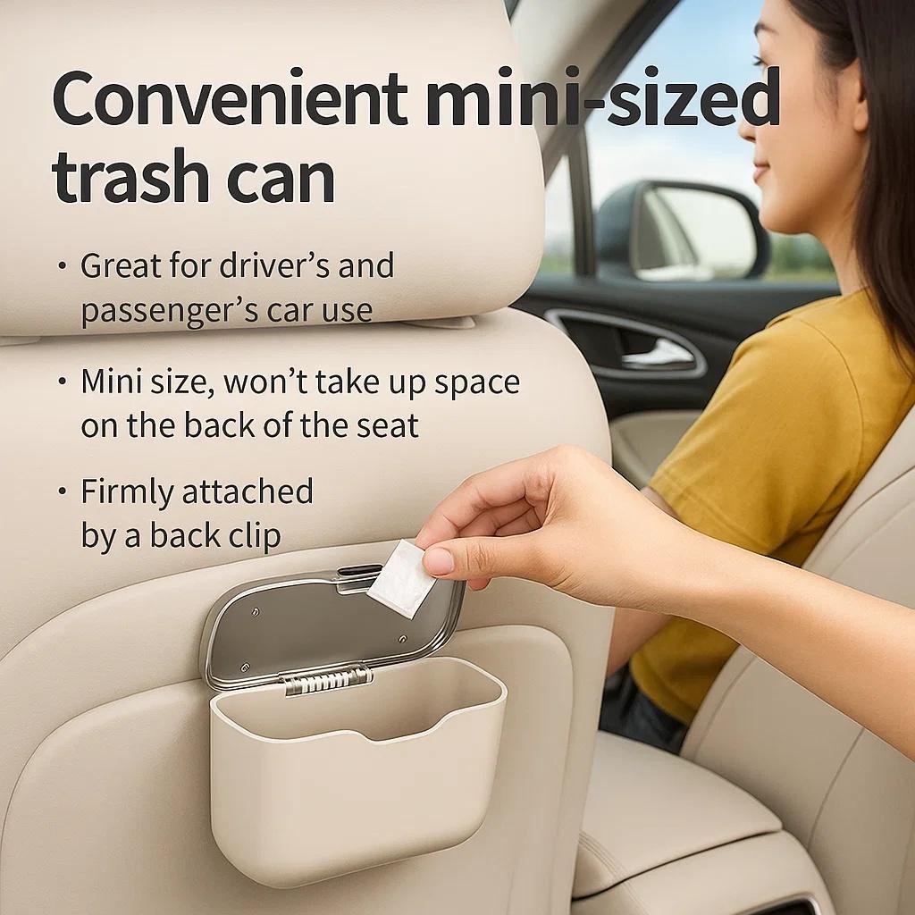 New Multifunctional Car Trash Can with Lid Button Hanging Storage Bin for Wet and Dry Use Car Interior Accessories Organizer Box