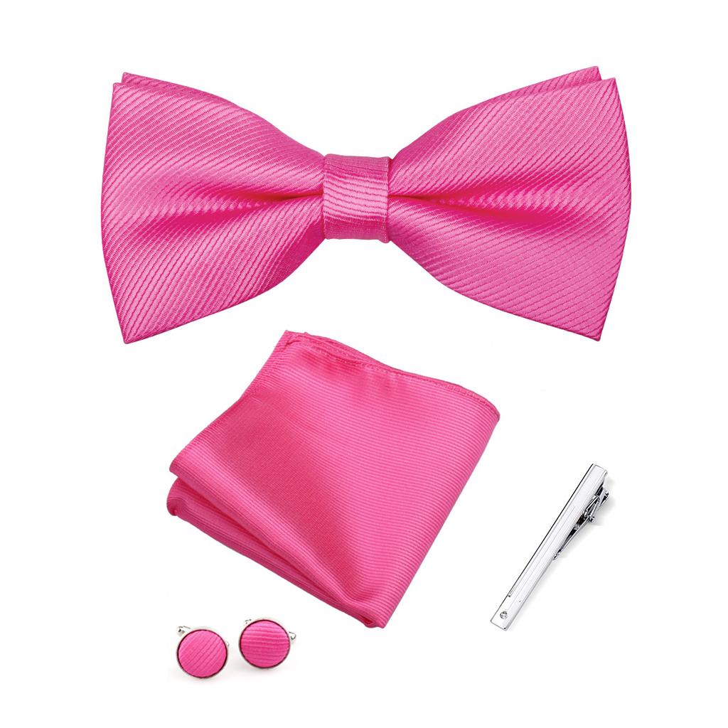 Elegante Set Regalo Uomo Papillon 4 Pezzi Papillon Monocolore Fazzoletto da Tasca Gemelli Fermacravatta Accessori per Abito Business Matrimonio Formale