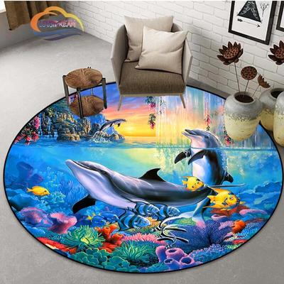 Oceanic Dolphins Carpet 3D Marine Organism Round Anti-Slip Mat for Bedroom Floor Computer Chair Home Decoration