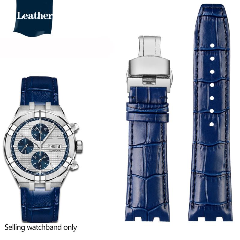 

Натуральна Шкіра Для Серії MAURICE LACROIX AIKON AI6038 AI6008 Годинник з Трьома Циферблатами Модифікований Ремінець з Увігнуто-Опуклою Горловиною Чорний Синій