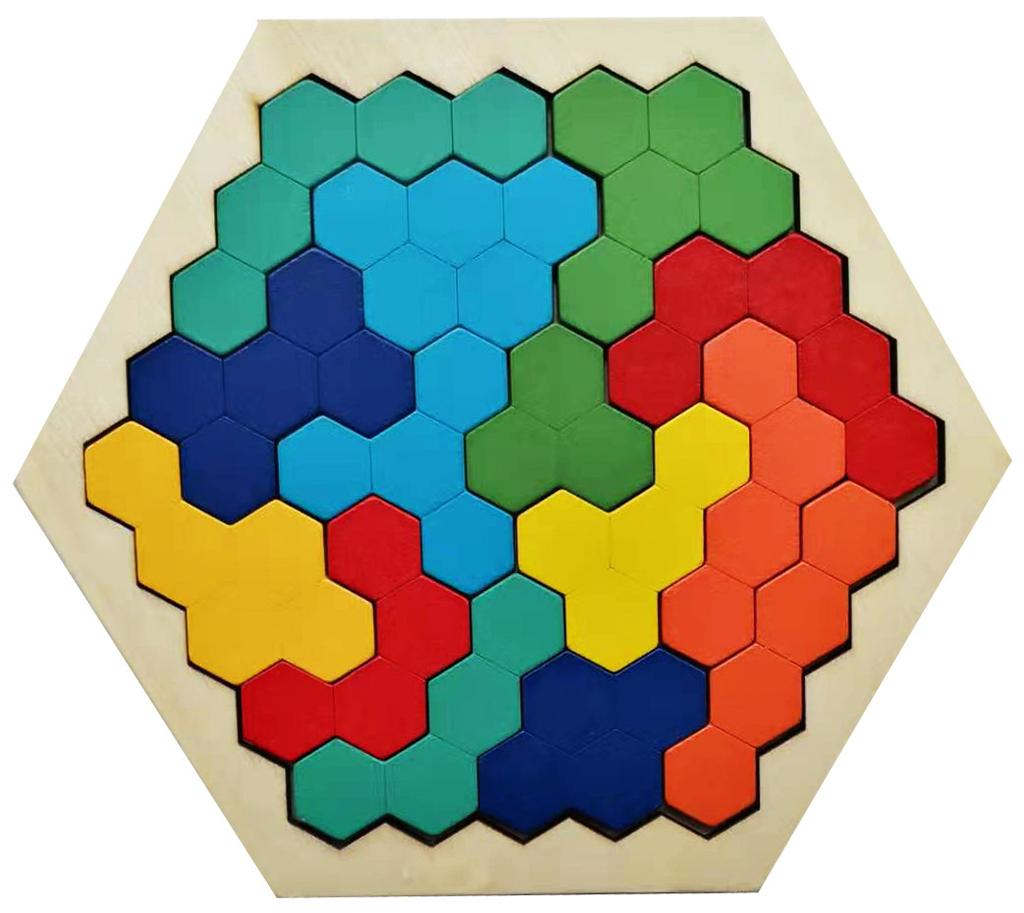 Wooden Hexagon Intelligence Geometric Puzzle Kindergarten Baby Children's Building Blocks Tangram Toy