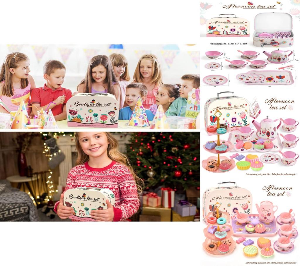 Charming Children's Tea Party Playset With Colorful Tin Tea Set And Sweet Treats