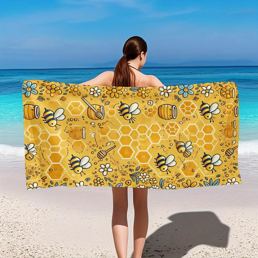 1 Stück Bienenwaben Strandtuch - Weich, Saugfähig, Schnelltrocknend & Sandfrei, Perfekt für Strand, Pool & Reisen, Lebhaftes Cartoon-Biene