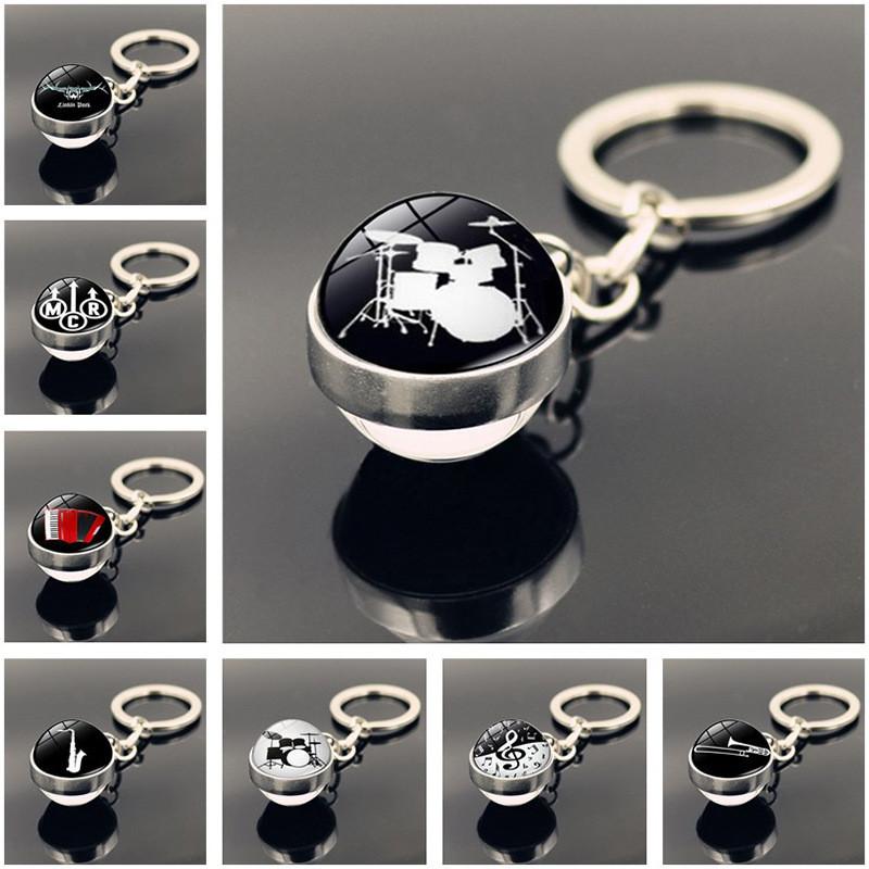 Elegant Drum Pattern Keychain With Dual Glass Ball Pendant Perfect Music Enthusiast Gift