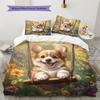 Cute Corgi Pattern Bedding Home Decoration Birthday Gift (1 * duvet cover + 2 * pillowcase, without core)