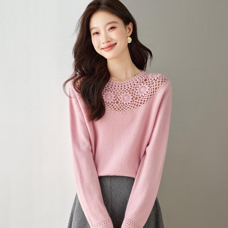 Srcr Women's 100% Merino Wool Hand-Crocheted Knit Sweater