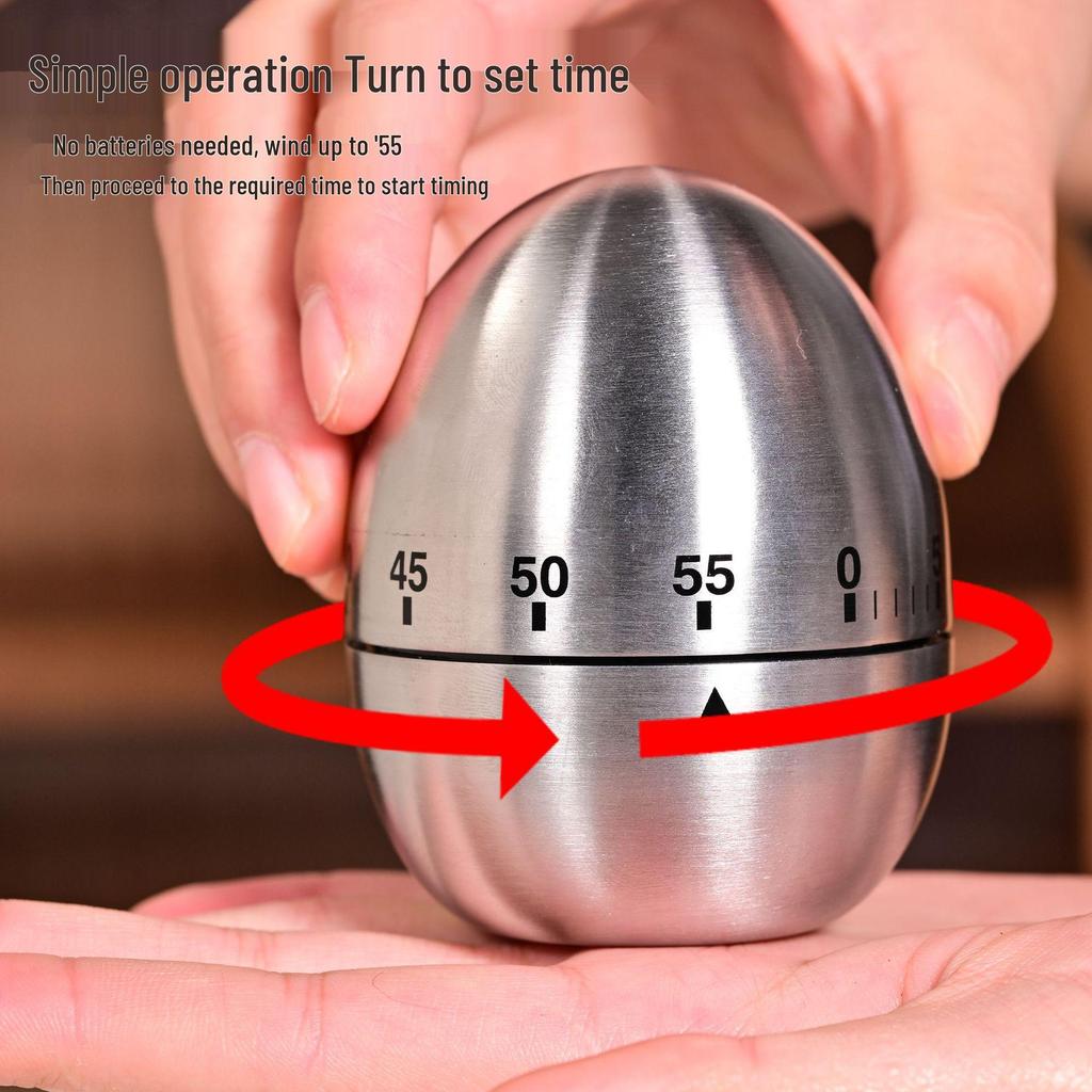 Egg-Shaped Stainless Steel Kitchen Timer for Cooking and Baking