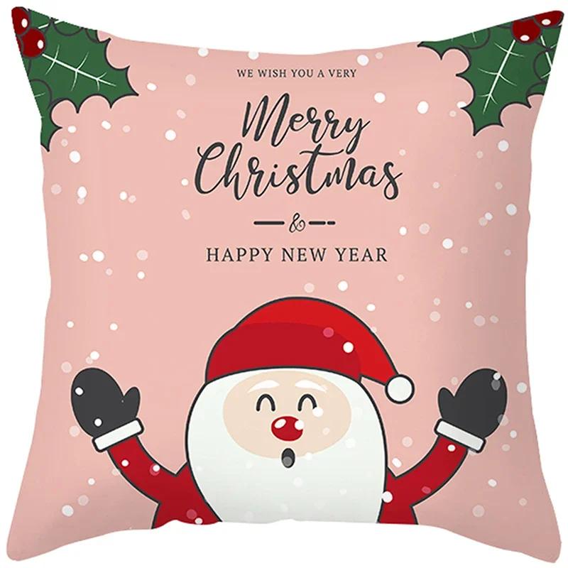 Merry Christmas Cushion Cover Santa Claus Elk Pillow Cover Living Room Sofa Home Room Decorations