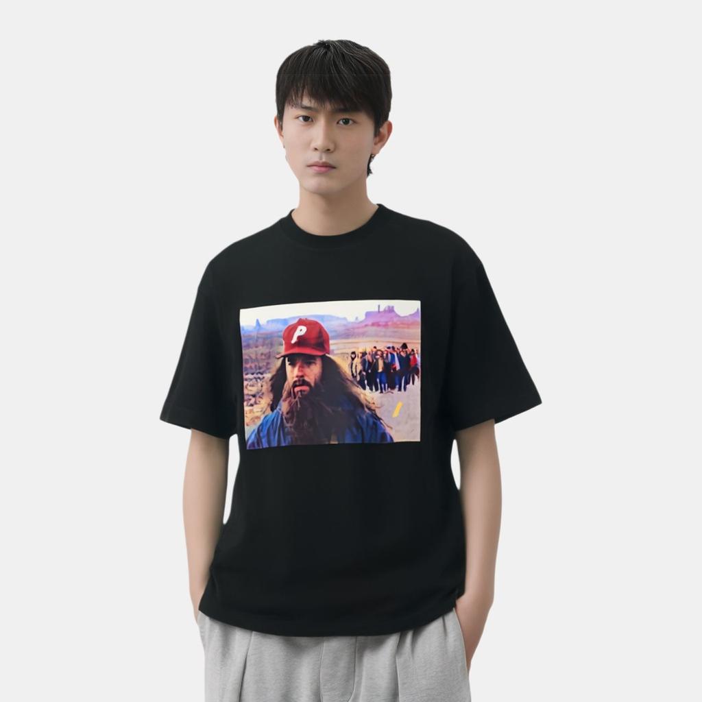 Palace Forrest Gump Character Print Loose-Fit Crew Neck T-Shirt Unisex Tops Black PLA-SS18-179