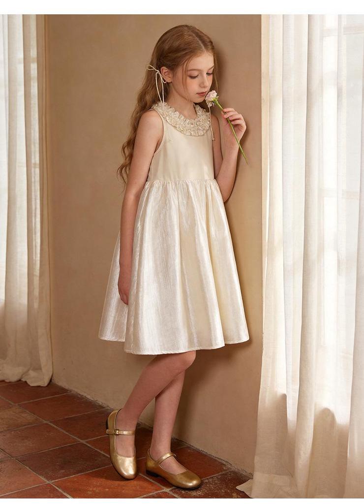 Girls' Korean Style Summer Princess Dress with Lace Collar