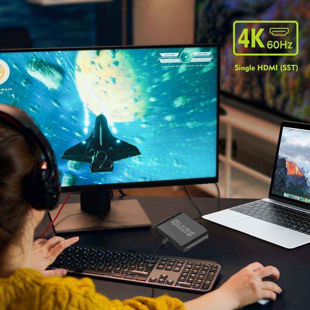 Compatible HDMI Splitter 1 In 2 Out USB C To HDMI+DP Splitter 4K 60Hz MST SST High Quality Video