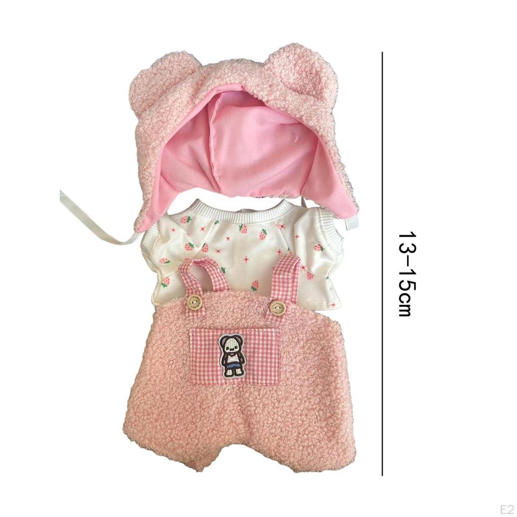 38cm Plüschpuppenkleidung Hemd Latzhose mit Hut, Plüschzubehör, Mode, Weiches Foto