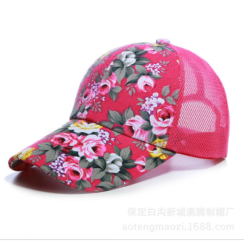 Hat Summer Ladies Baseball Cap Sunshade Sunscreen Floral Mesh Cap, Starting from Approval