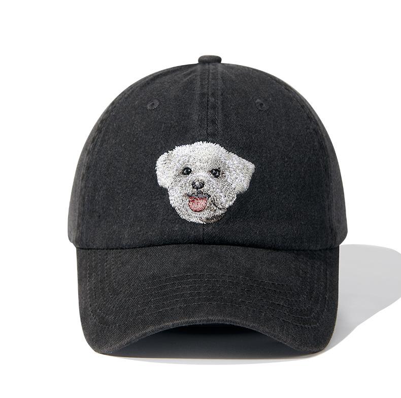 Dog Head Baseball Cap Trendy Brand Heavy Industry Washing Black Old Animal Embroidery Cap Children's Four Seasons Men