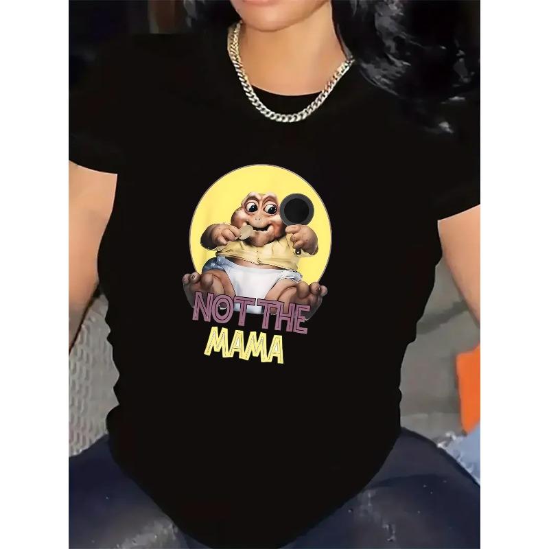 

European sizes Women S Black Short Sleeve Tee, Made from, Features a Humorous Frog Graphic with Not The Mama Design, Lightweight And Sturdy, Ideal 4XL чорний
