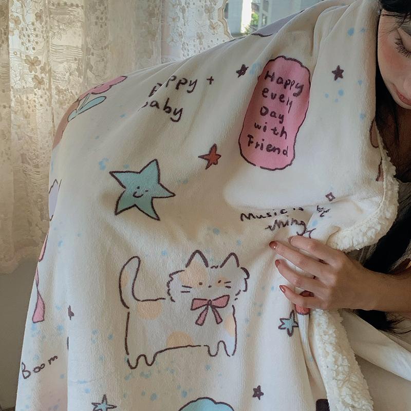 Pătură cu Imprimeuri Drăguțe cu Desene Animate cu Pisici și Câini Copii Adolescenți Fete Pătură Fleece Ușoară Îngroșată Călduroasă Pluș Moale Pătură de Aruncat