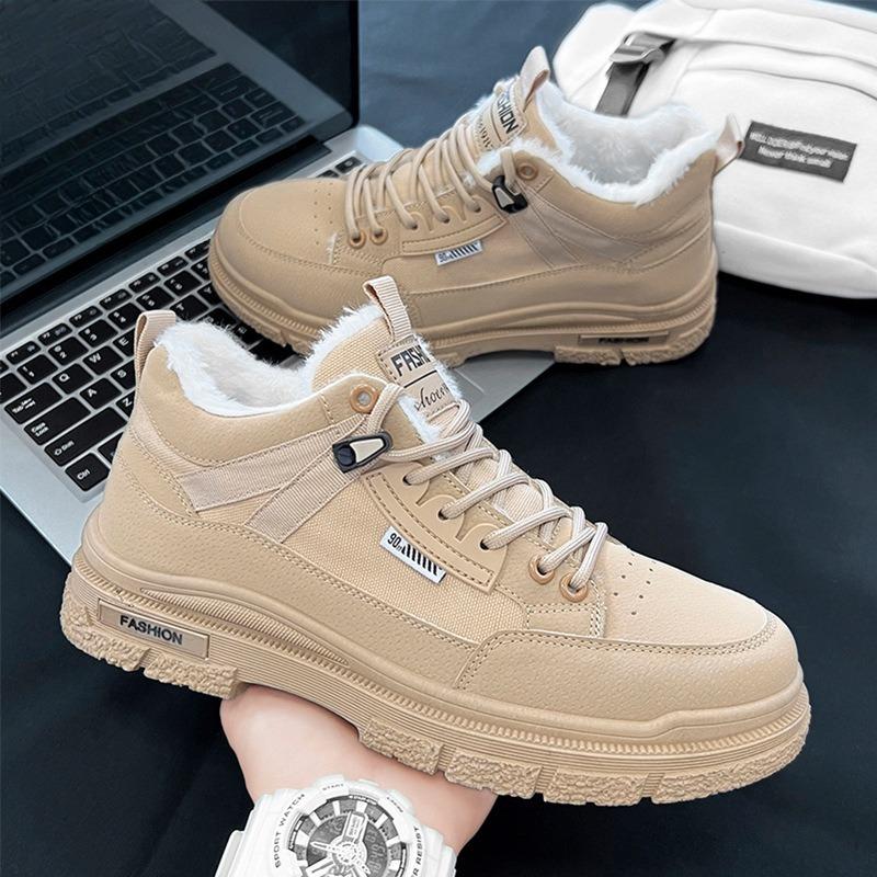 Men's Winter Fashionable Thick-Soled Mid-Top Lace-Up Sports Casual Shoes, Warm-Lined British Style Wear-Resistant Martin Footwear.