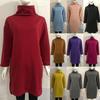 Womens Winter Long Pullover Sweatshirts Featuring Cozy High Neck Design And Split Hem