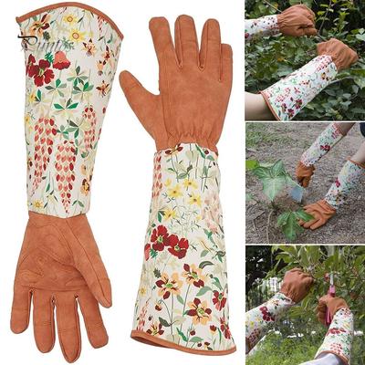 1Pair Breathable Floral Print Long Sleeves Protective Gardening Pruning Gloves