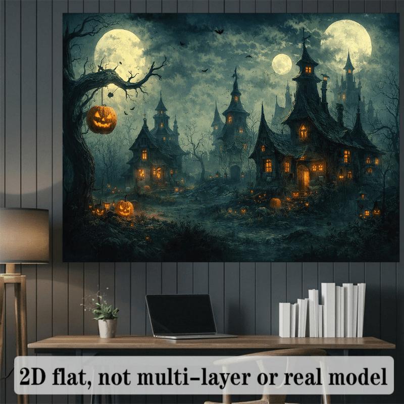 2D Halloween Themed Party Banner Background, Dark Haunted House Theme, Multifunctional Wall Decoration