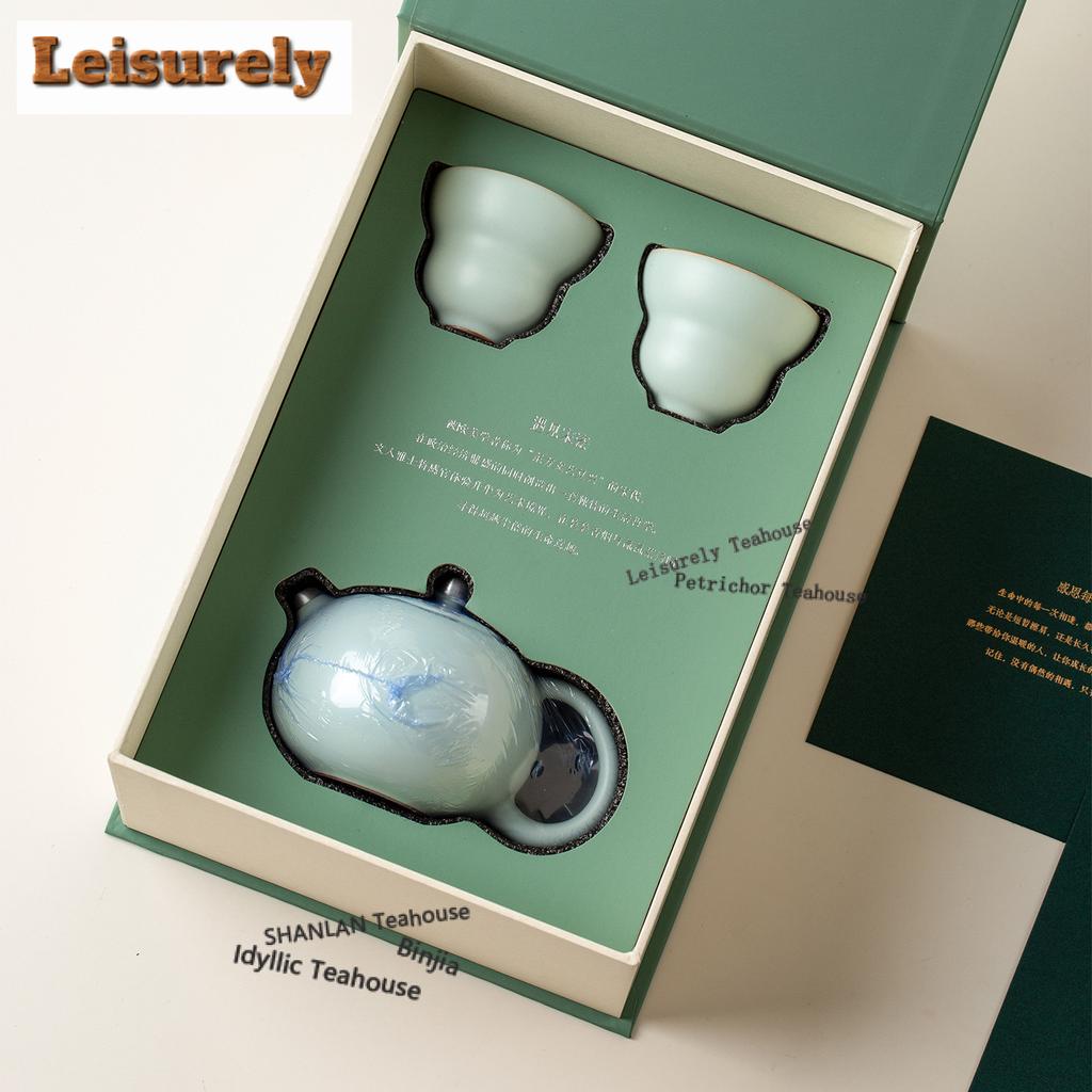 Ru Kiln Sky Blue Tea Set Complete Set Elegant Tea Ceremony Set Household Teapot And Tea Cup Set Chinese Tea Set Collection Gift