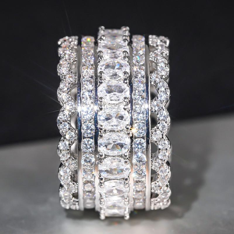 Luxury Sparking Cubic Zirconia Rings for Lady Delicate Wide Finger Accessories Charming Attractive Wedding Band Jewelry