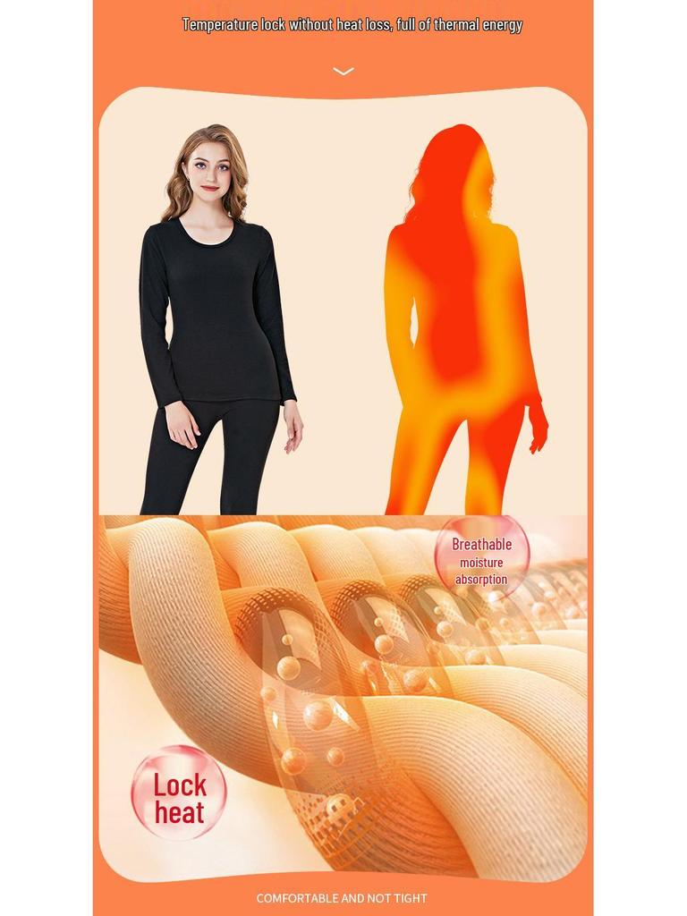 Women's Cashmere Silk Fleece Lined Warm Underwear Set for Autumn/Winter - Thickened for Middle-Aged and Elderly