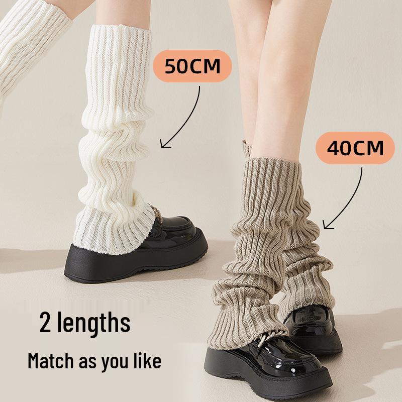 Gray Women's Slouchy Knit Leg Warmers, Spring & Autumn Style Long Socks, Y2K Calf Socks for Mary Jane Shoes.