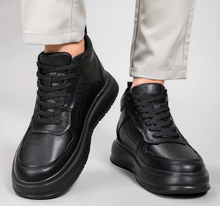 New British Style Mid-High Top Canvas Shoes: Lightweight, Breathable, Thick Sole, Hidden Heel, 10CM Casual Sports Shoes for Men