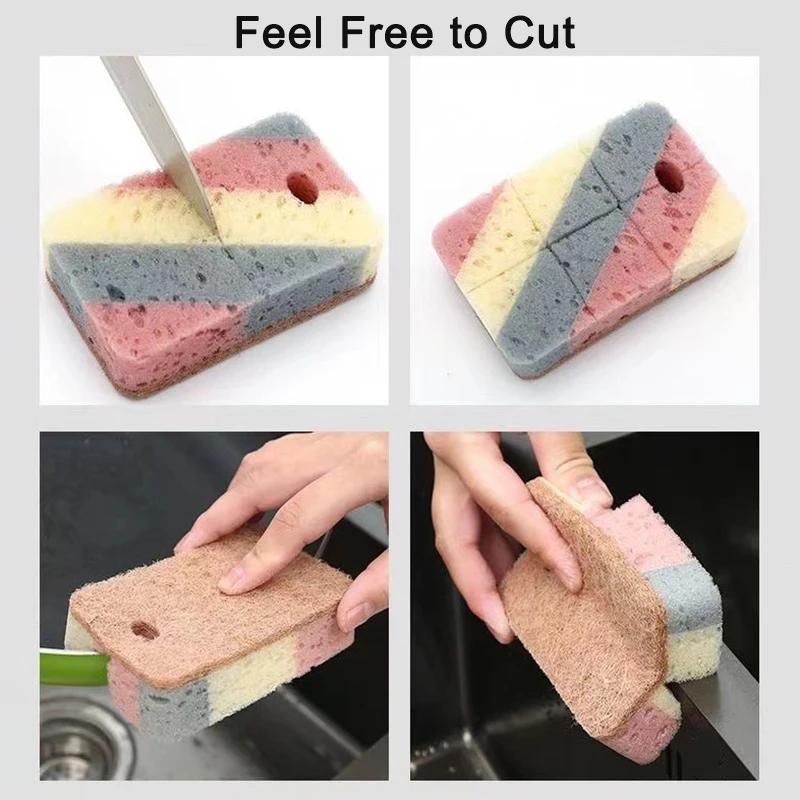 Esponja para lavar platos, pulpa de madera, Color algodón, esponja de limpieza mágica para eliminar óxido, cepillos, herramienta de lavado de cocina, 1/5/10 Uds.