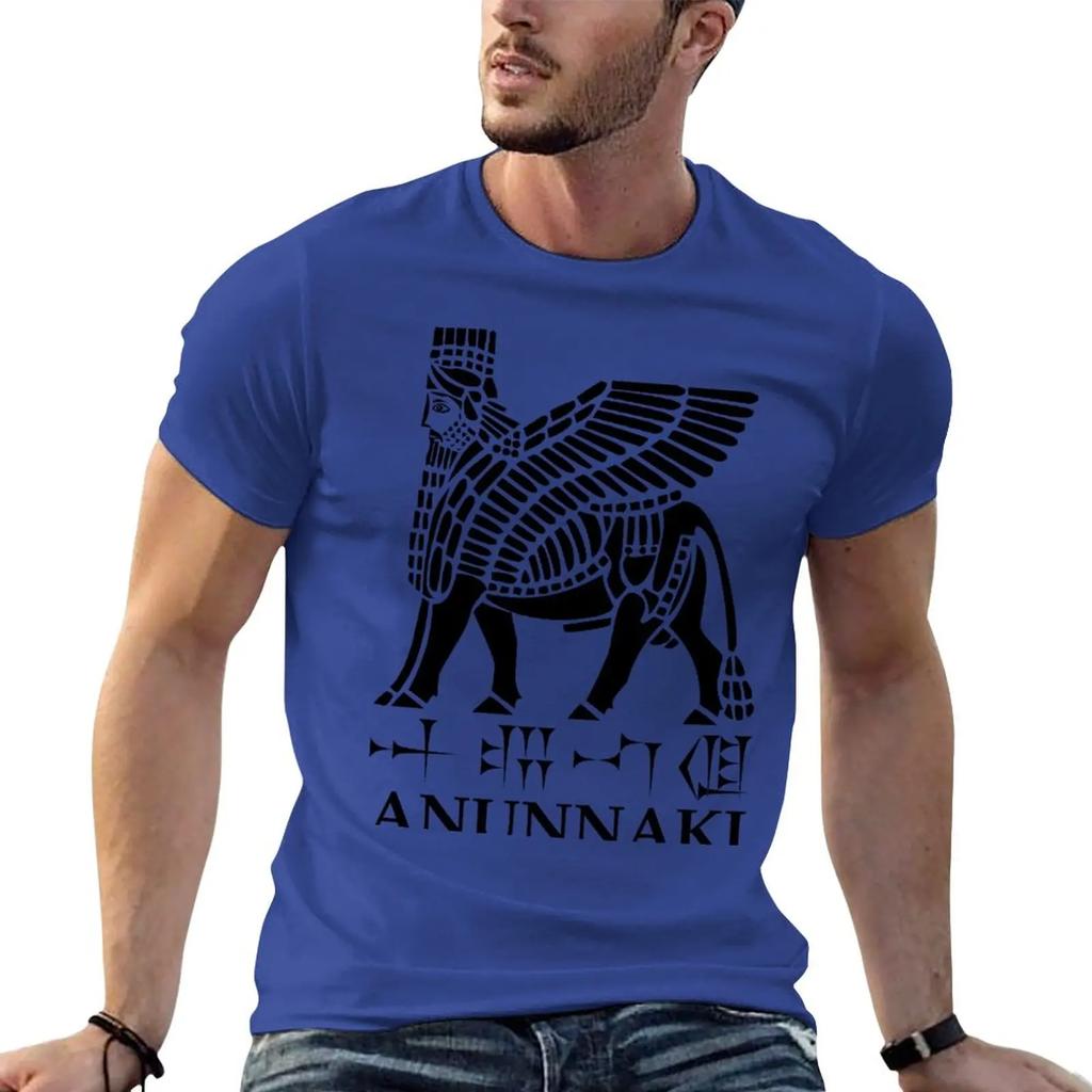 Erhabener Mann Herren T-Shirts Neue Mode Schwergewicht Vintage Anunnaki, Lamu, Keilschrifttext, (Schwarz-Weiss) T-Shirt