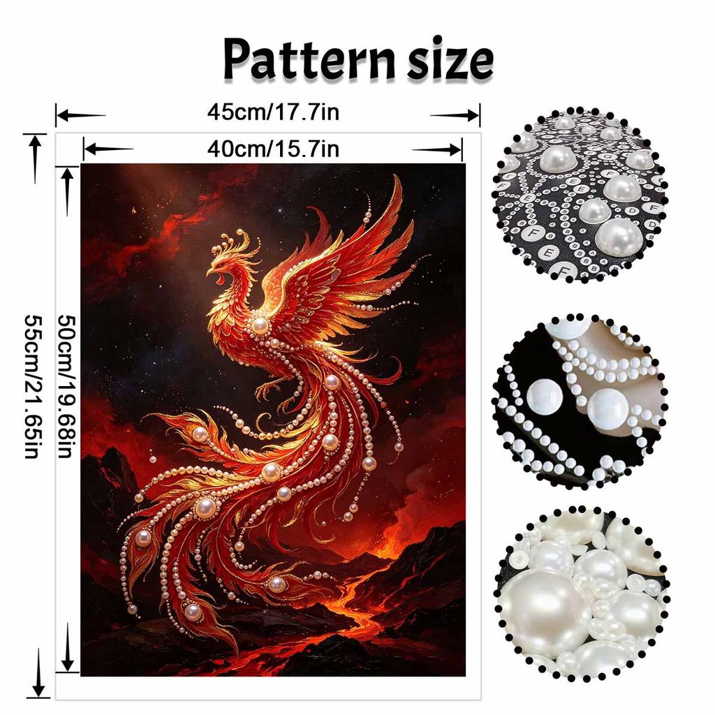DIY 5D Pearl Bead Painting Kit with Frame Phoenix Fire Bird Shiny Canvas Art for Bedroom Wall Decor and Gift for Home Office Living Room Decor