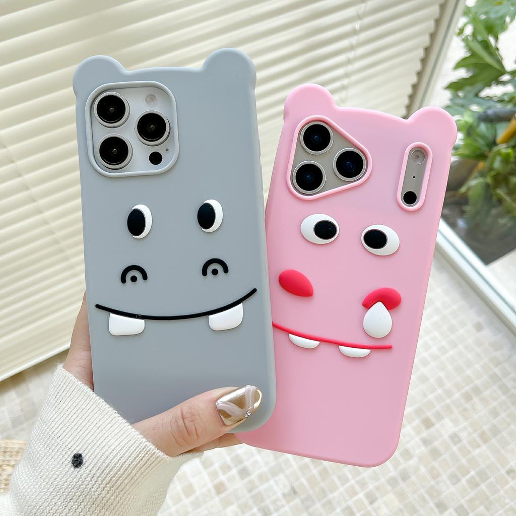 For iPhone 17 Pro Max Silicone Case Cute Funny Hippo Design Shockproof Phone Back Cover