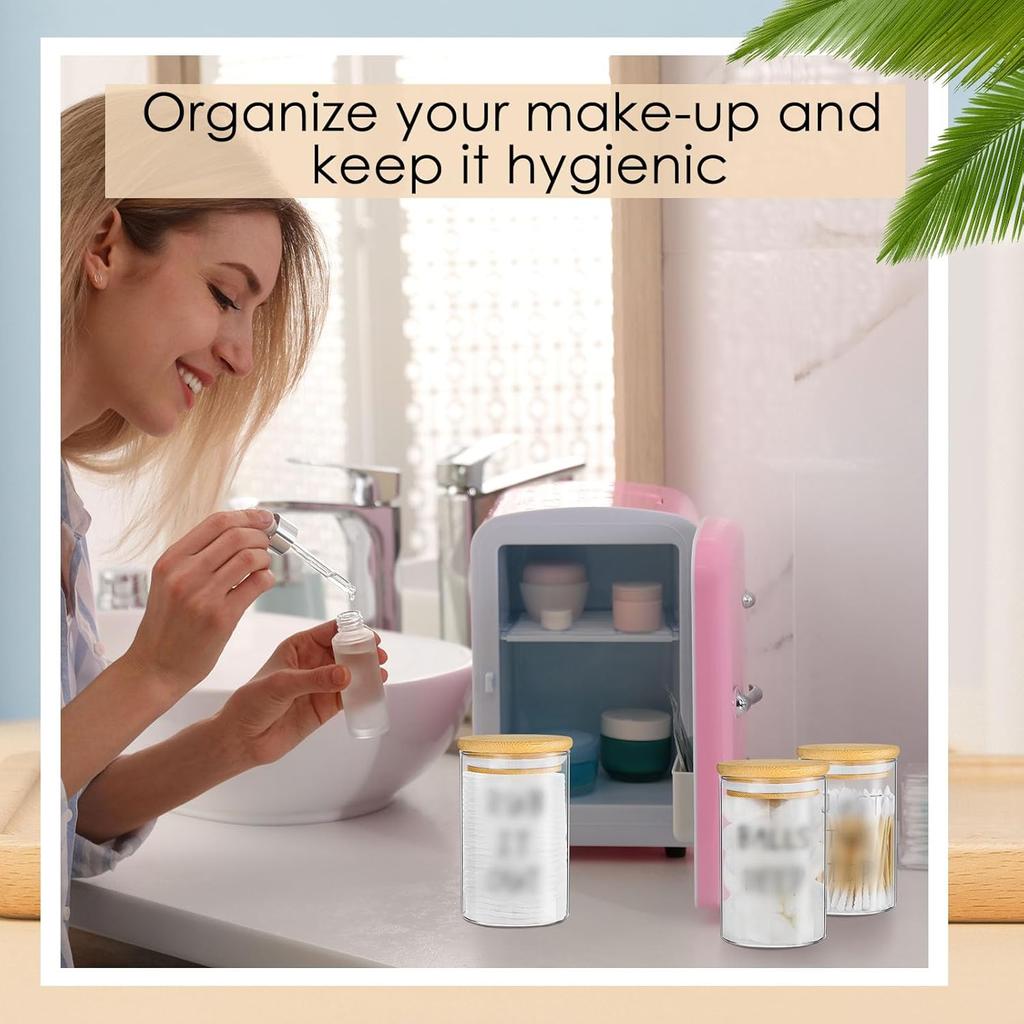 Tessco 6 Pcs Apothecary Jars Glass Jars with Lids for Bathroom Qtip Holder Glass Cotton Ball Holder for Home Bathroom Farmhouse Storage Containers