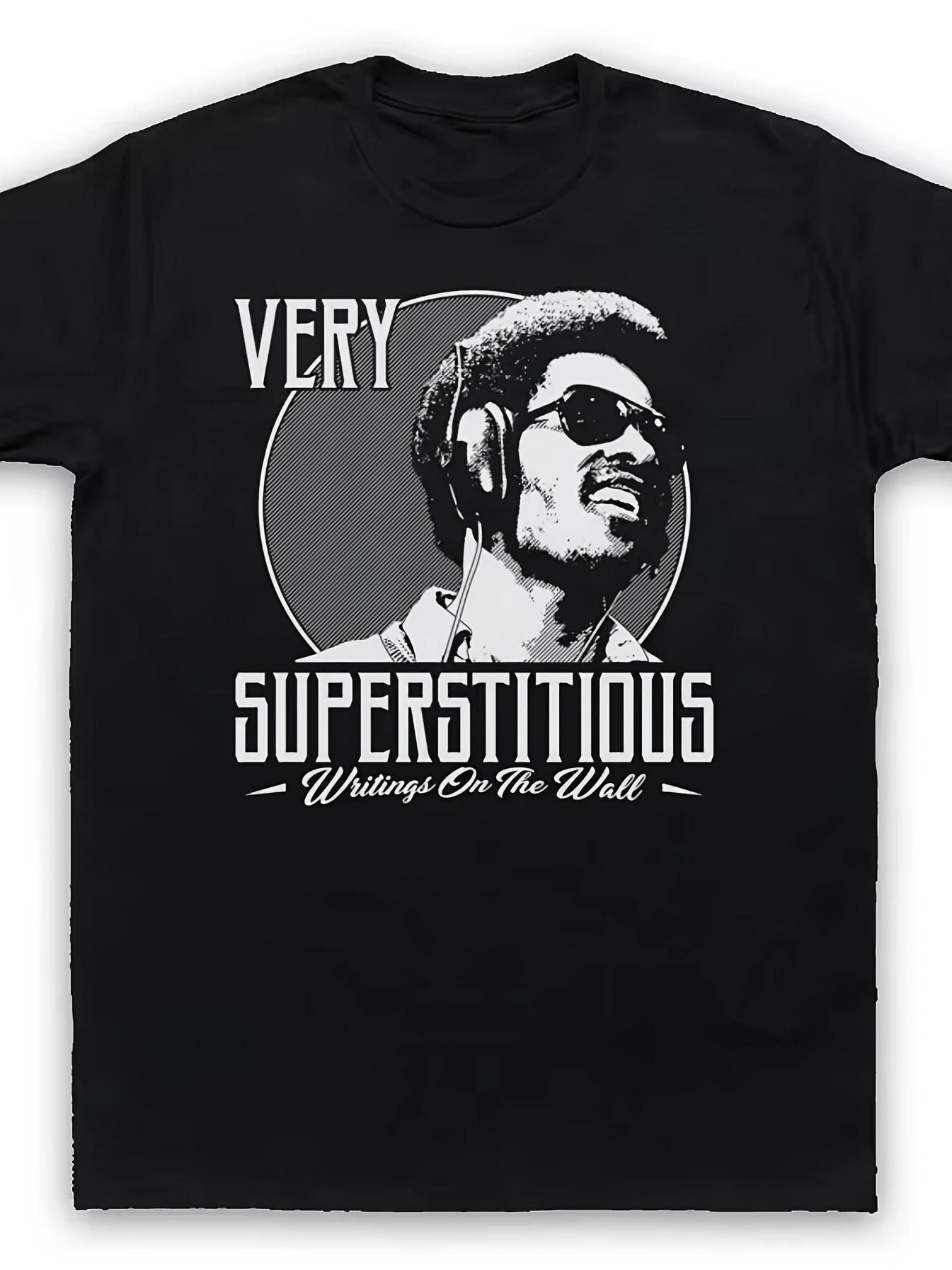 STEVIE WONDER SOUL SUPERSTITIOUS Jazz Graphic T-shirt - Black Short Sleeve Crew Neck Tee with Bold VERY SUPERTIOUS Print XXXL