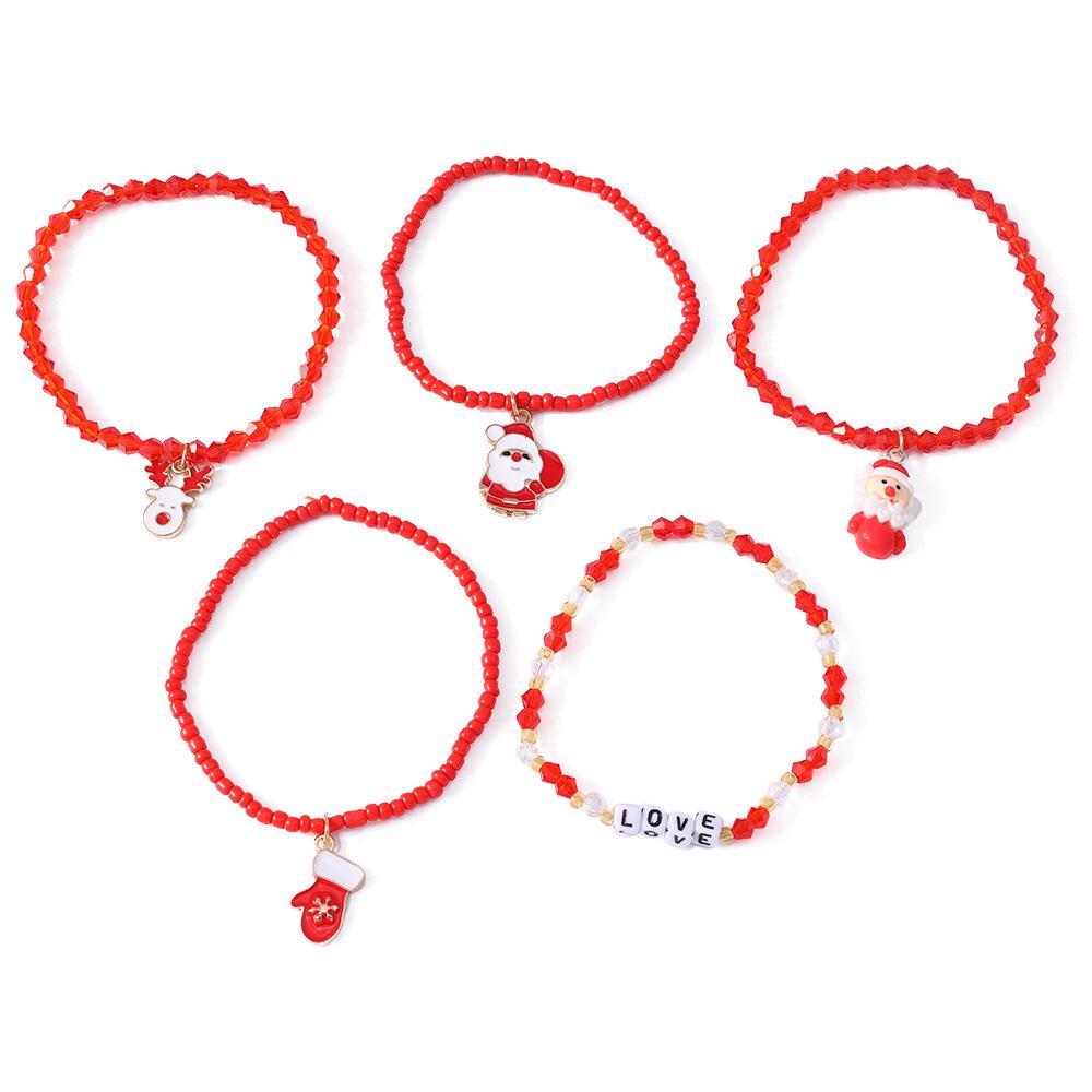 European & American Christmas Miyuki Beaded Bracelet Set - Santa Claus & Reindeer Design for Women